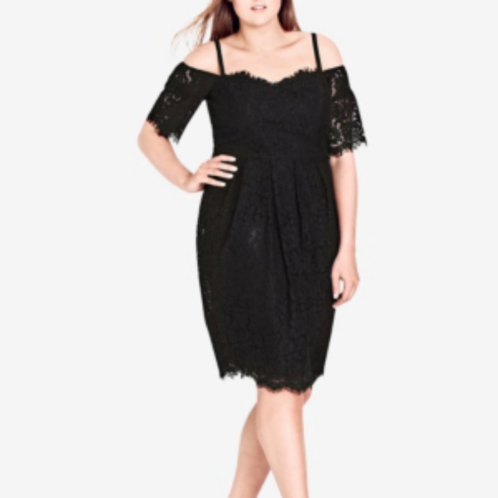 City Chic Black Lace Off-Shoulder Dress